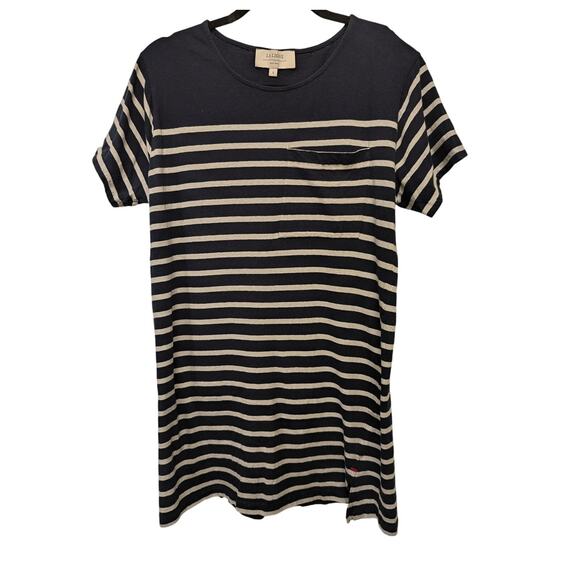 La Ligne Edie Striped T-Shirt Dress Navy White 100% Cotton Mini - Picture 1 of 5